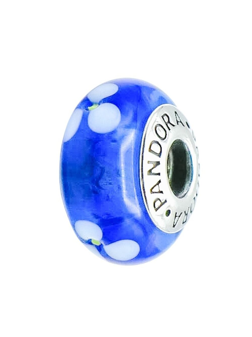 Pandora Blue Flowers Murano Glass Charm Sterling Silver Retired